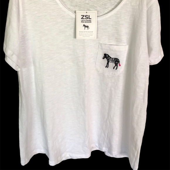 NWT ORGANIC COTTON WHITE‎ T-SHIRT w/ POCKET & ZEBRA EMBLEM SZ SM - Picture 3 of 6